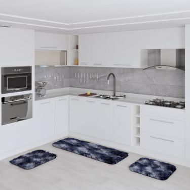 Imagem de Jogo Kit Tapete Cozinha Anti Derrapante 3 Uni Mesclado Preto