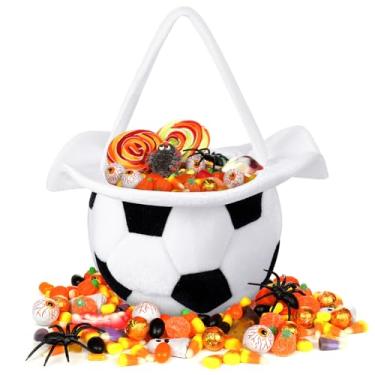 Imagem de Simgoing Cesta de doces de futebol de Halloween, bolsa de doces ou travessuras, cesta de presente de futebol para decoração de festa de aniversário de futebol