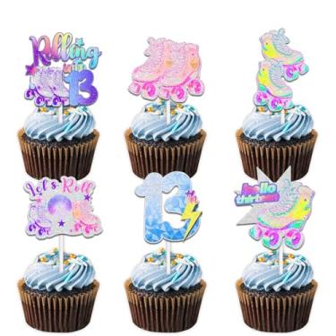 Imagem de 18 peças de patins coloridos com glitter para cupcake para patinação hip hop retrô dos anos 80 anos 90 rolo em 13 artigos de decoração temática meninos meninas decorações de festa feliz aniversário de