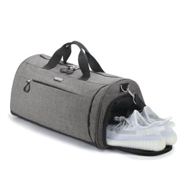 Imagem de TOPDesign Bolsa de ginástica para mulheres e homens, bolsa esportiva unissex com compartimento para sapatos e bolso molhado para viagens, esportes, academia, Cinza texturizado, Medium, Academia