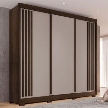 Imagem de Guarda-Roupa Casal Grécia 3 Portas 4 Gavetas 100% Mdf Ripado Savana/Of