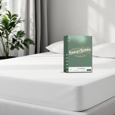 Imagem de TEXAS LINEN CO. Lençol solteiro 100% algodão orgânico, tecido percal, tamanho GG, branco, 1 lençol com elástico alto, solteiro, GG, serve para colchão de até 40,6 cm, lençóis de luxo com certificação