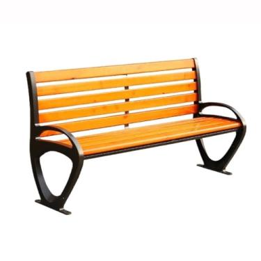 Imagem de ZzleoyuUUs-12 Banco de jardim ao ar livre, banco de parque ao ar livre, cadeira de alumínio, pernas, assento de madeira com encosto, banco de pátio