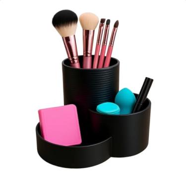 Imagem de Porta Pincéis 3 em 1 Maquiagem Organizador Feminino Moderno Compacto Penteadeira Batons Esponjas (Preto)