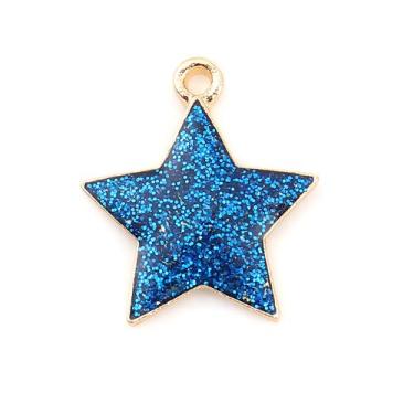 Imagem de KARMELLING Pingentes de galáxia banhados a ouro, 10 peças, pentagrama, estrela, azul, glitter, pingentes esmaltados, 20 mm (6/20.3 cm) x 17 mm (5/20.3 cm)