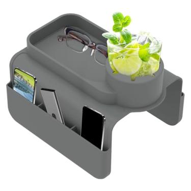Imagem de Suporte de copo de sofá de silicone versátil e resistente bandeja de apoio de braço para sofá com bolso lateral fácil de instalar suporte de copo para poltrona de silicone para sala de estar (cinza)