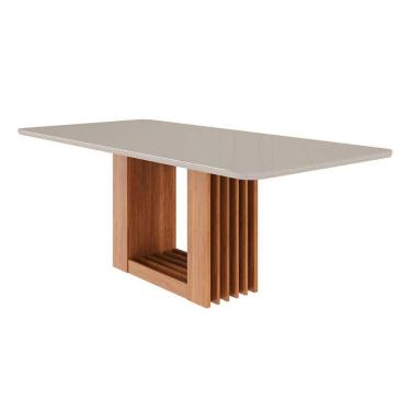Imagem de Mesa de Sala Jantar Ariela c/ Tampo Madeirado Vidro Reto 210x100cm Cinamomo/Off White - Cimol
