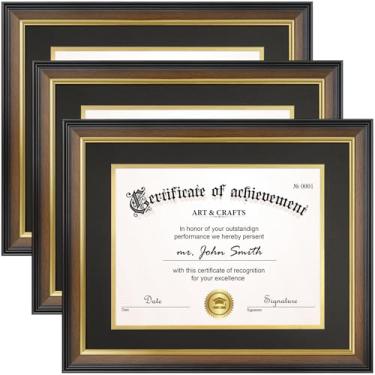 Imagem de Yaetm Moldura para diploma de 28 x 35 cm com tapete para certificado de 21 x 28 cm, moldura de documentos com tapetes pretos sobre dourados, sem ácido e vidro temperado, suporte de mesa ou parede