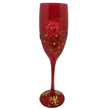 Imagem de Taça Pomba Gira Rosa Renda Champagne 180Ml Em Vidro Vermelho