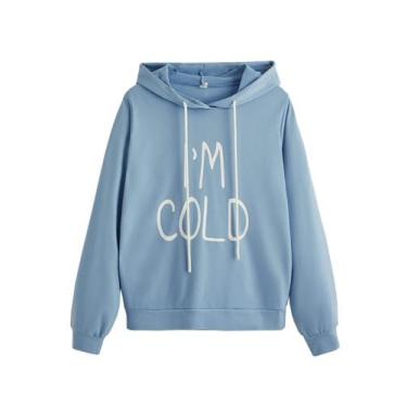 Imagem de Pulôver feminino de manga comprida SweatyRocks com capuz Dusty Blue M