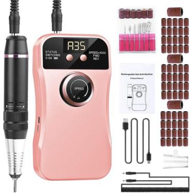 Imagem de Furadeira de unhas portátil recarregável de 35.000 RPM com kit Pink Bi