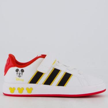 Imagem de Tênis Adidas Grand Court Mickey Juvenil Branco e Amarelo, 32