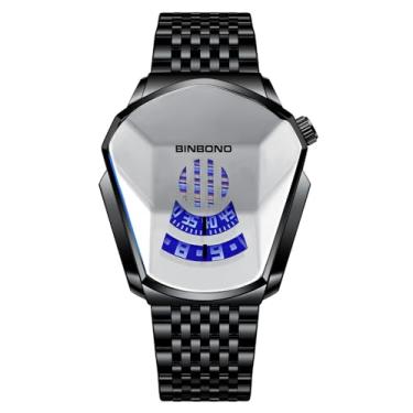 Imagem de Gosasa Relógio de pulso masculino simples, moderno, moderno, casual, à prova d'água, quartzo, formato geométrico, relógio digital masculino criativo, Aço prateado preto