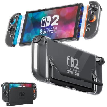 Imagem de RHOTALL Clear Case for Nintendo Switch 2 (2025), Hrad PC Crystal Protective Dockable Shell Cover Case for Switch 2 7.9 Inch, Quick-Release joycon Design, Shock Absorption and Scratch Prevention