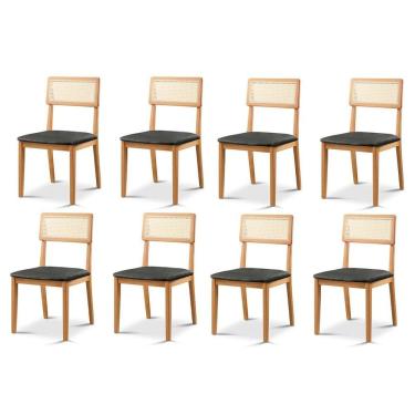 Imagem de Kit 8 Cadeiras de Jantar com Encosto de Telinha Ava Preto/Marrom