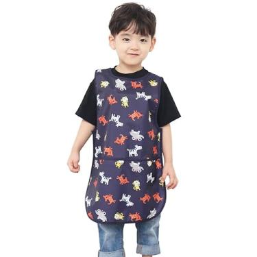 Imagem de Avental infantil Plie impermeável sem mangas com bolsos para idades de 1 a 8 anos da Plie, Navy Animal, Small