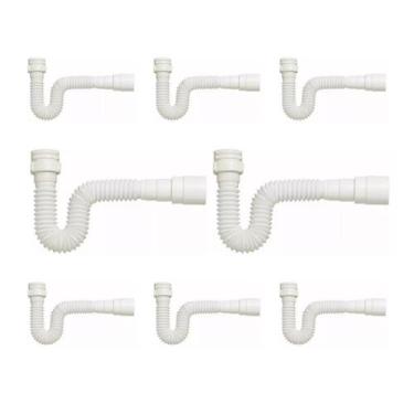 Imagem de Kit Sifão Sanfonado Extensível Flexível com 8 unidades PVC Branco Até 