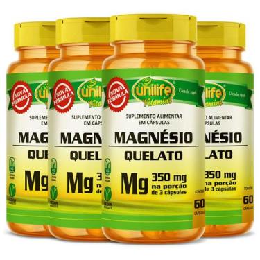 Imagem de Magnésio quelato bisglicinato de magnesio 60 caps unilife kit 4