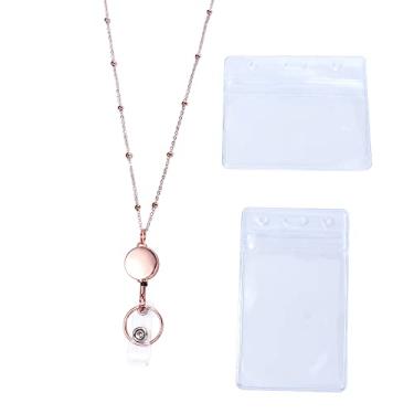 Imagem de Cordão retrátil masculino DIY com contas de aço inoxidável clipes de chaveiro à prova d'água cartão de nome (ouro rosa)