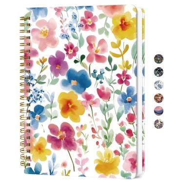 Imagem de Caderno de diário espiral forrado para mulheres, diários pautados pela faculdade A5 para escrever, cadernos de capa dura para trabalho, anotações e material escolar de escritório, 140 páginas - floral