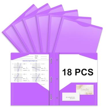 Imagem de Briartw Pasta de plástico resistente com garras para papel tamanho carta - pacote com 18 pastas de arquivo roxas claras com bolso frontal transparente - 2 bolsos e 3 pontas, bem como 2 compartimentos