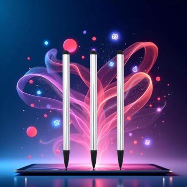 Imagem de 3 canetas Stylus para telas sensíveis ao toque, lápis Stylus universal de alta sensibilidade 3 em 1, caneta compacta e leve para todos os dispositivos com tela sensível ao toque, acessórios (prata