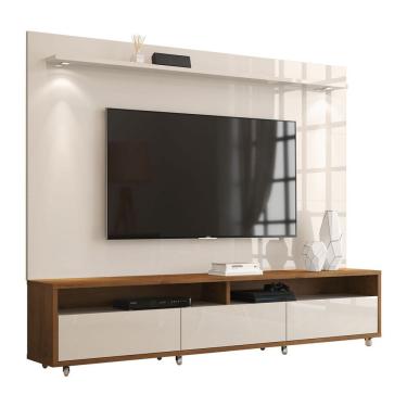 Imagem de Rack Com Painel Aspen 1.8 Off White Com Madeiro Canela - Moveisaqui