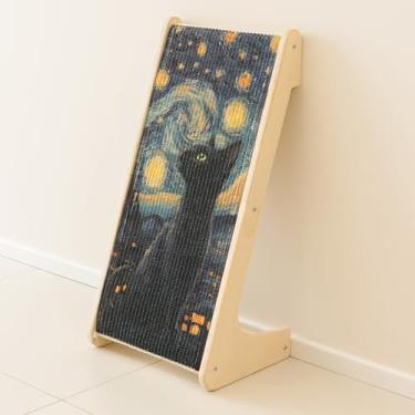 Imagem de PETKARAY Arranhador para gatos em forma de L, rampa para arranhar gatinhos de sisal, almofada vertical de 65 cm para gatos internos, protetor de móveis com erva de gato, padrão noturno