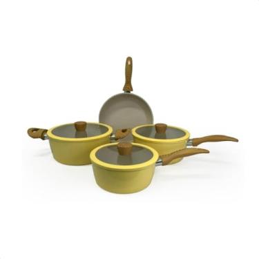 Imagem de Jogo de Panelas 4 Peças Antiaderente Cerâmica Compatível Fogão Gás e Indução(Amarelo)