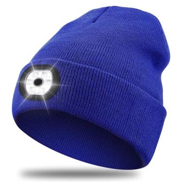 Imagem de Nialnant Gorro azul brilhante com luz, recarregável por USB, lanterna de cabeça de LED para homens, presentes de Natal para homens, presentes para pai e marido