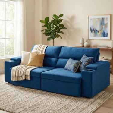 Imagem de Sofá Retrátil e Reclinável 3 Lugares Molas Ensacadas 200cm Veludo Hava