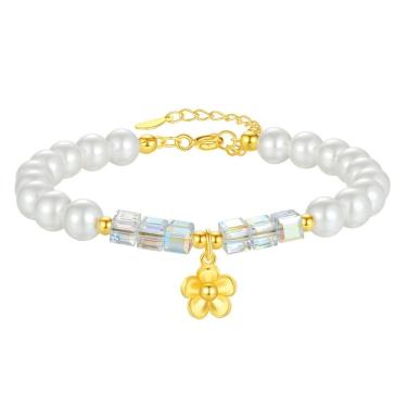 Imagem de Pulseira de flores em prata 925 com pérola sintética para mulheres