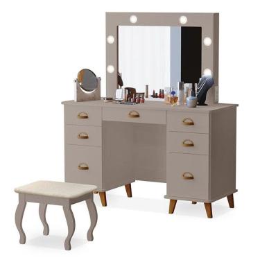 Imagem de Penteadeira Camarim New Seul Com Banqueta Almofadada Mani - Luapa Móveis