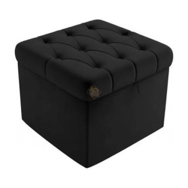 Imagem de Puff Baú Capitonê 50x50x45cm Vit Decor – Suede Bege – Assento, Organizador e Decoração (Preto)