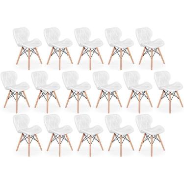 Imagem de Kit 16 Cadeiras De Jantar Charles Eames Slim Wood Estofada - Branco