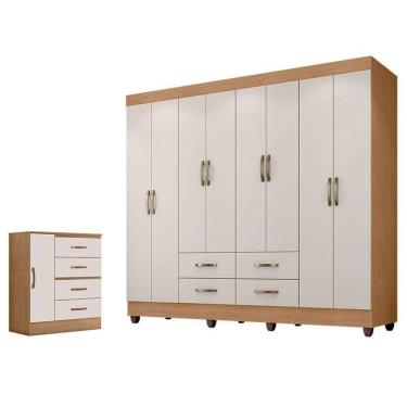 Imagem de Guarda Roupa Casal Porto Com Cômoda Lite 4 Gavetas 1 Porta Nature Off White - Móveis Leão