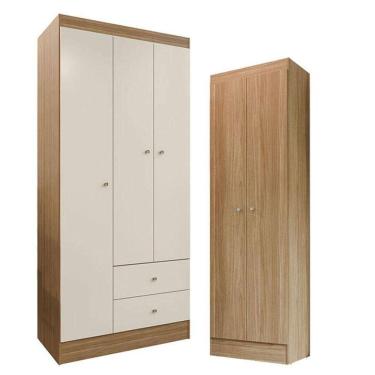 Imagem de Guarda Roupa Solteiro Versa 3 Portas Freijó Off White Fosco Com Armário Multiuso Aura Freijó Fosco- Kits Paraná