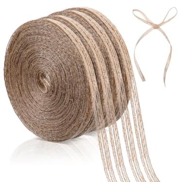 Imagem de Fita de juta natural de 1/10.2 cm, 4 rolos de fitas de tecido marrom para embrulhar laços grandes de casamento, festa de eventos, laços, artesanato, decoração e artesanato DIY
