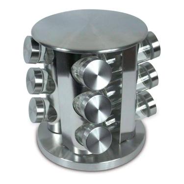 Imagem de Porta Condimentos Vidro Giratório Tampa Inox Ideal Cozinha