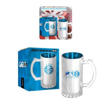 Imagem de Caneca Vidro Reforçado Metalic 480Ml Cerveja Grêmio Oficial