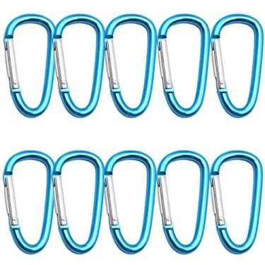 Imagem de 10 peças de mosquetão de metal em forma de D de liga de alumínio para acampamento para pesca ao ar livre, clipe com porta em espiral tem uma variedade de cores - azul lago
