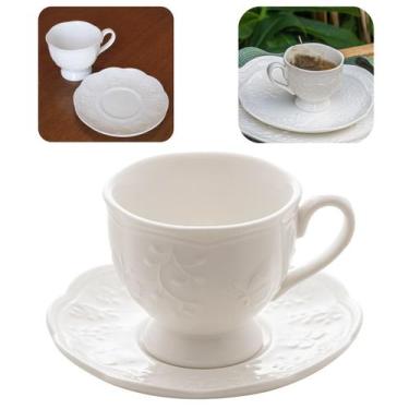 Imagem de Conjunto 4 Xicaras Com Pires 100ml Porcelana New Bone Lyor
