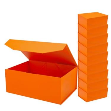 Imagem de Pacote com 10 caixas de presente de 24x17,5x10 cm com tampas de fecho magnético, Caixa magnética retangular laranja para casamento, Natal, aniversários, Dia das Mães