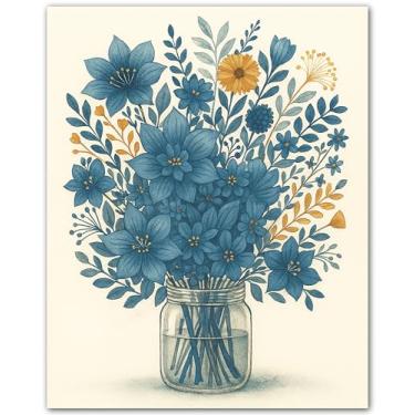 Imagem de ZUKIY Conjunto de arte botânica índigo vintage - Pôster botânico azul 20 x 25 cm - Arte de parede de casa de campo francesa sem moldura - Impressão floral rústica para quarto, cozinha, sala de estar