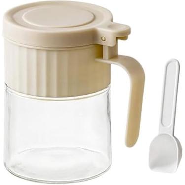 Imagem de Pote de Condimentos Redondo em Vidro com Colher, 280ml, Transparente Potes e Porta-Mantimentos, Porta Temperos Armazenamento, Potes de Mel