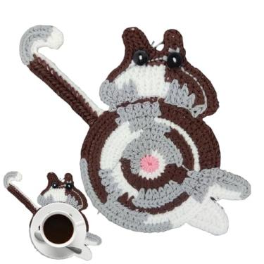 Imagem de Tapete de bebida para bunda de gato, porta-copos para bunda de gato de crochê,Porta copos criativa e fofa para gatos - Almofada de copo, porta-copos de café e chá para amantes de gatos, almofada de co