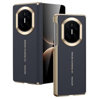 Imagem de FWYANZH Capa de couro para Huawei Mate X7, capa traseira de telefone com carregamento magnético sem fio, capa traseira com dobradiça dupla, proteção à prova de choque, capa fina, azul, Mate X7
