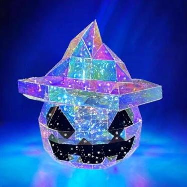 Imagem de Lâmpada de abóbora prismática, lanterna de abóbora colorida,Luzes LED decoração prismática de Halloween - Lâmpada de ornamento de Halloween, caixa de doces de abóbora, decoração de layout de cena de f