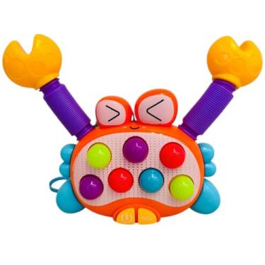Imagem de Brinquedo Sensorial Educativo para Bebê e Criança Caranguejo Estica e Puxa musical (Laranja)