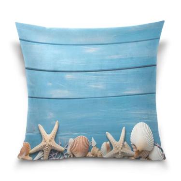 Imagem de Wassud Capa de almofada decorativa de madeira azul com estrela do mar 45,7 x 45,7 cm para sofá, casa, casa de fazenda, decoração de quarto